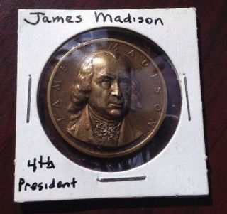 Vintage President James Madison 3 - D Face Bronze Medal Coin Token