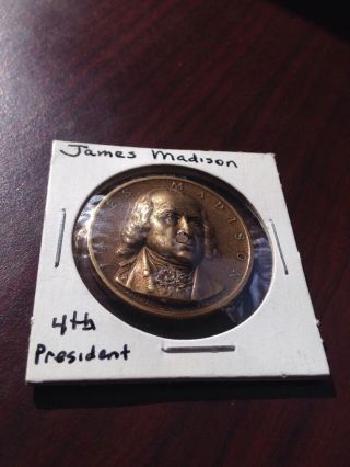 Vintage President James Madison 3 - D Face Bronze Medal Coin Token 3