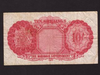 Bahamas:P - 14,  10 Shillings,  1953 Queen Elizabeth II F,  NR 2