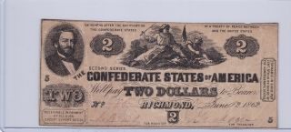 June 2 1862 Richmond Va Csa Confederate Two Dollars $2 Note | Cs - 42
