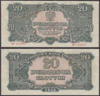 Poland 20 Zlotych 1944 (vf, ) Banknote P - 113a Wwii