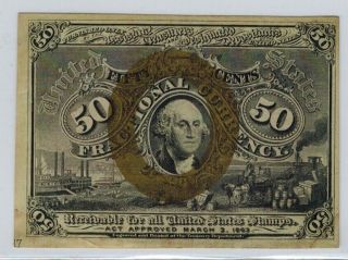 1863 2nd Issue 50c Fractional Currency Washington Fr.  1316 18 - 63 Surcharge