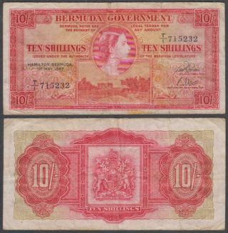 Bermuda - Queen Elizabeth Ii,  10 Shillings,  1957,  Vf,  P - 19 (b)
