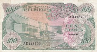 100 Francs Very Fine Crispy Banknote From Congo 1963 Pick - 1 First Issue
