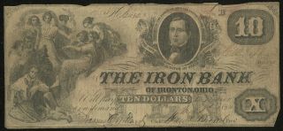 1854 The Iron Bank Ironton,  Oh $10 Ten Dollar Obsolete Note