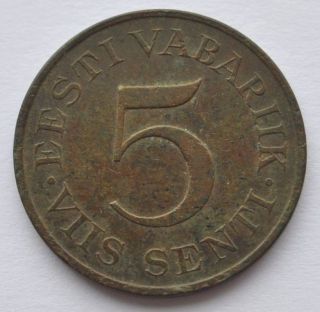 1931 Estonia 5 Senti Cents Xf Copper Coin