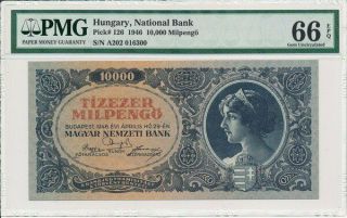 National Bank Hungary 10,  000 Milpengo 1946 Pmg 66epq