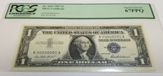 1957 1$ Federal Reserve Note Pcgs 64ppq Gem Bill Serial No.  91