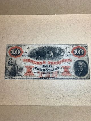 The Farmers And Mechanics Bank Of Georgia $10 Note