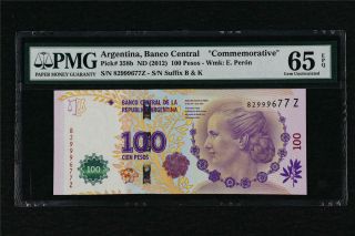 2012 Argentina Banco Central 100 Pesos Pick 358b Pmg 65 Epq Gem Unc