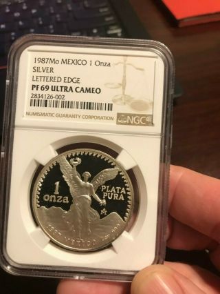 1987 Libertad Proof Silver Mexico Onza Ngc Pr69 Pr - 69 Lettered Edge 1 Oz Coin