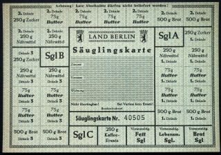 From The Berlin Blockade 1948 - 49 Infant Ration Card Säuglingskarte West Berlin