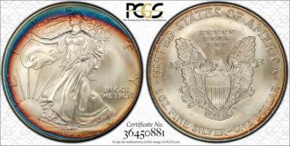 1995 American Silver Eagle Ase Pcgs Ms67 - Key Date - Colorful Rainbow Toning