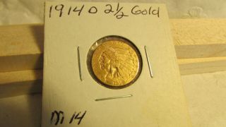 1914 D US $2 - 1/2 $2.  50 Indian Head Quarter Eagle Gold Coin Ungraded No Res M14 5
