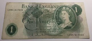 Great Britain (uk) 1960 One Pound Note - Queen Elizabeth Ii - L09s 617222