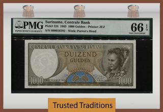 Tt Pk 124 1963 Suriname Centrale Bank 1000 Gulden Pmg 66 Epq Gem Uncirculated