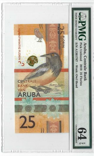 P - Unl 2019 25 Florins,  Aruba Centrale Bank,  Issue,  Pmg 64epq,  Really
