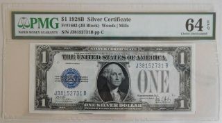 1928 B $1 Silver Certificate PMG 64 EPQ Fr 1602 Woods / Mills CH UNCIRCULATED 3
