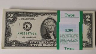 25,  Uncirculated Two Dollar Bill,  Crisp $2 Note,  Consecutive Serial Number