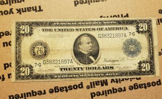 Series 1914 $20 Federal Reserve Note Chicago District Large Size Currency Note