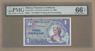 $1 Military Payment Certificate Series 661 First Printing Pmg 66 Epq Gem Unc