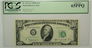 1950 - D $10 Federal Reserve Note Pcgs 65ppq - Fr.  2014 - G - Sn G83015191g