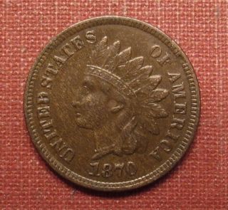 1870 Indian Head Cent - Full,  Sharp Liberty,  For A Tough Semi - Key