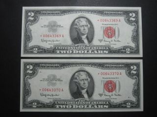 1963A $2 Star Note Red Seal UNC CONSECUTIVE Legal Tender Star Notes 69 - 70 3