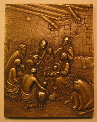 Religious / Stable Of The Nativity Scene / Bronze Medal By Baltazar