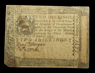 Pennsylvania October,  1773.  2 Shillings,  Serial 1477.  Pa - 164.