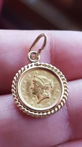 1851 $1 Gold Liberty Coronet One Dollar Gold Coin And Bezel