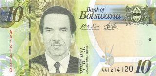 Botswana 10 Pula 2009 P 30a Series Aa Uncirculated Banknote Gh14