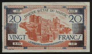 Morocco (p39) 20 Francs Nd (1943) Avf/f,