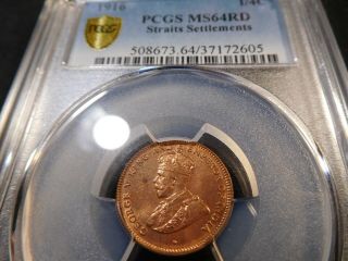 R41 British Straits Settlements 1916 1/4 Cent Pcgs Ms - 64 Full Red