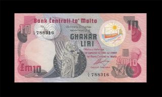 1967 Central Bank Of Malta 10 Pounds ( (aunc/unc))