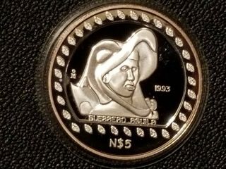 1993 Mexico N$5 Pesos Guerrero Aguila Silver Proof - 800 Minted Key Date - Rare