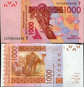 West African State Togo 1000 1,  000 Francs 2003/2012 P 815 T Unc Nr