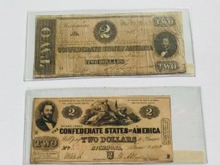 1862 Confederate States Of America Richmond $2 Obsolete Note Includes 2