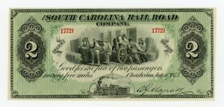 1873 $2 The South Carolina Rail Road Company " Fare Ticket " Note W/ Train Cu