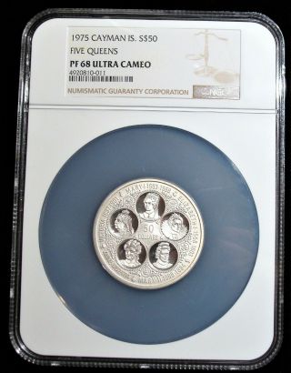 Cayman Islands: British Colony,  Silver 50 Dollars 1975,  Ngc Pf 68 Ultra Cameo.