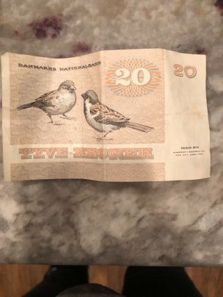 1972 Denmark 20 Kroner Banknote Circulated