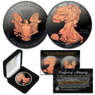2019 Black Ruthenium 1 Troy Oz American Silver Eagle Ase Coin - 24k Rose Gold