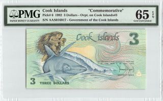 Cook Islands 1992 P - 6 Pmg Gem Unc 65 Epq 3 Dollars “commemorative "