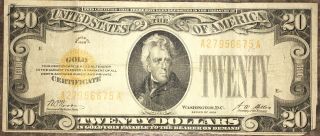 Series 1928 $20 Dollar Gold Certificate Note Gold Seal Circulated 3/3