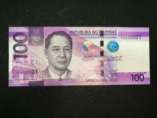 Philippines 100 Pesos Ngc 2019 First Serial (fc000001)