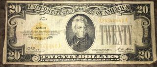 Series 1928 $20 Dollar Gold Certificate Note Gold Seal Circulated 1/3