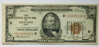 1929 - $50 National Currency - Federal Reserve Bank Of Cleveland,  Ohio - Bank Note