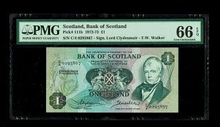 Scotland | 1972 - 73 | 1 Pound | Bank Of Scotland | P 111b | Pmg 66 Epq