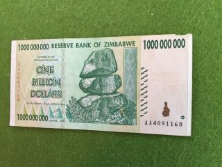 1 BILLION DOLLARS ONE BANK NOTE RESERVE BANK of ZIMBABWE - 100 Authentic & Real 5