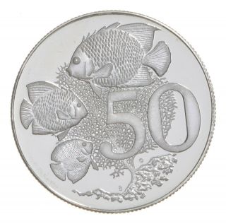 World Coin - 1975 Cayman Islands 50 Cents - World Silver Coin - 10.  6g 116
